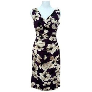 American Living Floral Print Sheath Dress Purple Beige Black Size 6‎